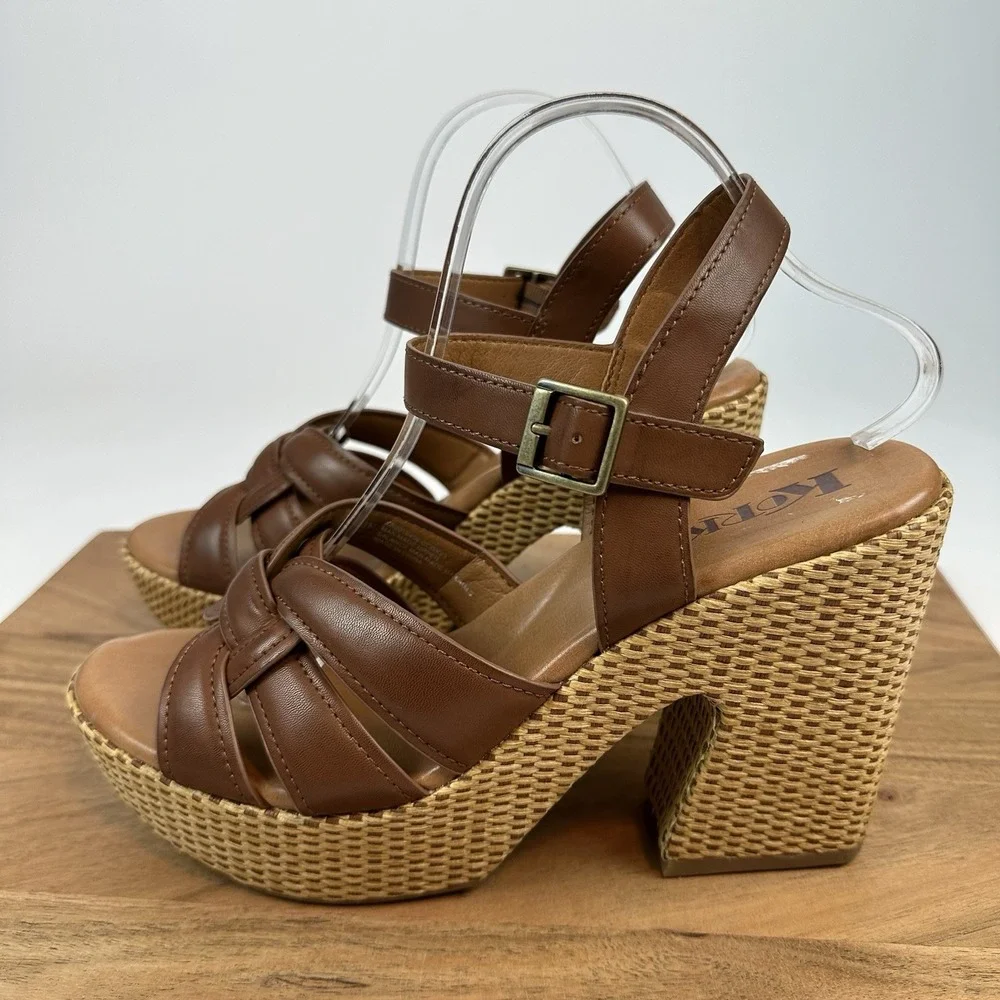 New NWOB Korks Kork-Ease Dee Faux Leather Woven Block Heels Sandals Size‎ 11 M